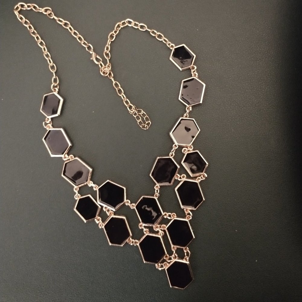 Anthropologie  black enamel hexagon bib necklace NWOT